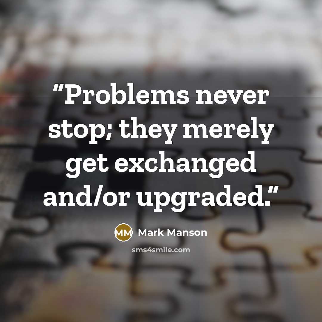 “Problems never stop; they merely get exchanged and/or upgraded.” quote by Mark Manson