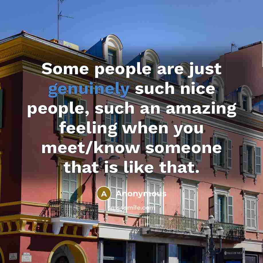 “Some people are just genuinely such nice people, such an amazing feeling when you meet/know someone that is like that.” quote by Anonymous