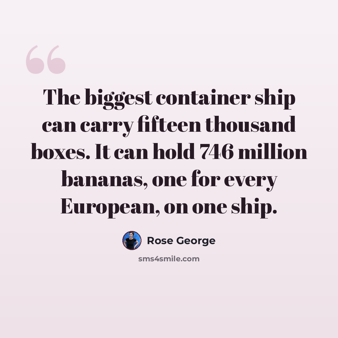 “The biggest container ship can carry fifteen thousand boxes. It can hold 746 million bananas, one for every European, on one ship.” quote by Rose George