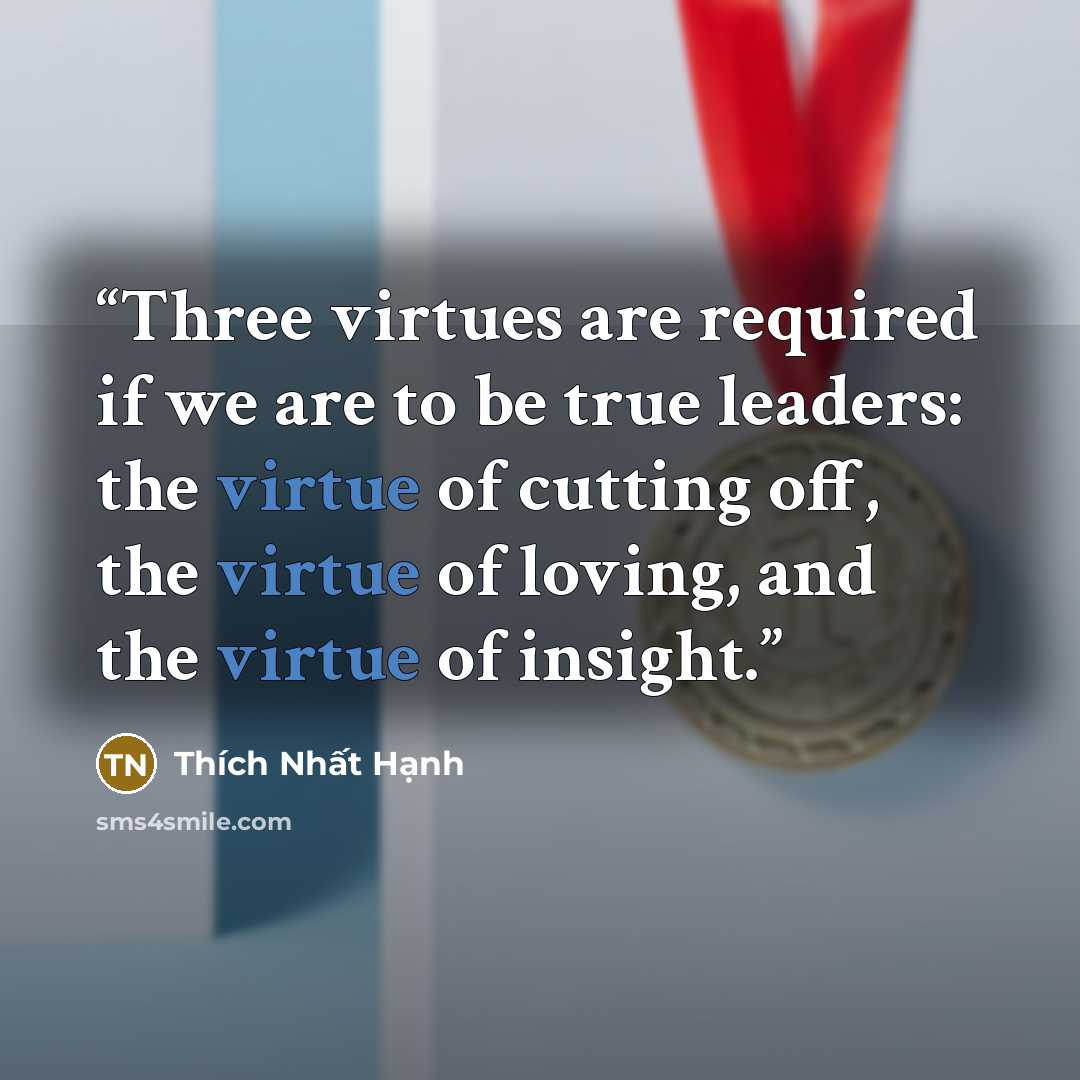 “Three virtues are required if we are to be true leaders: the virtue of cutting off, the virtue of loving, and the virtue of insight.” quote by Thich Nhat Hanh