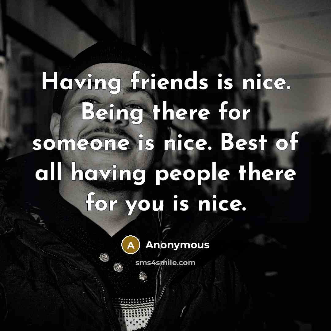 “Having friends is nice. Being there for someone is nice. Best of all having people there for you is nice.” quote by Anonymous
