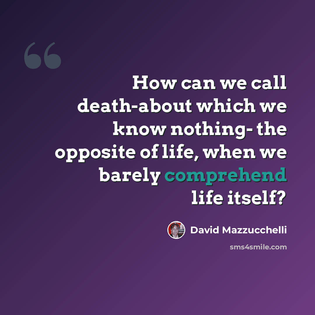 “How can we call death-about which we know nothing- the opposite of life, when we barely comprehend life itself?” quote by David Mazzucchelli