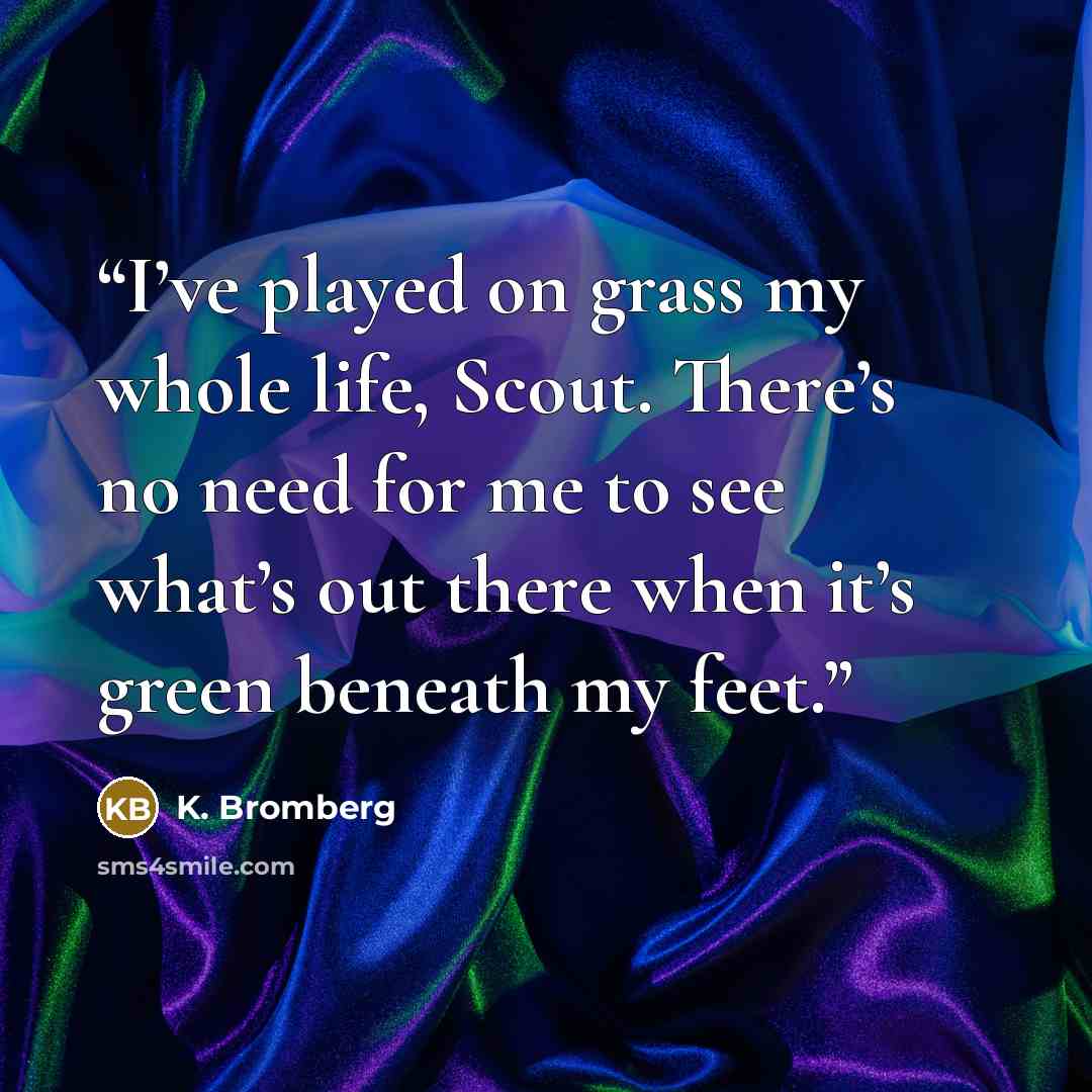 “I’ve played on grass my whole life, Scout. There’s no need for me to see what’s out there when it’s green beneath my feet.” quote by K. Bromberg