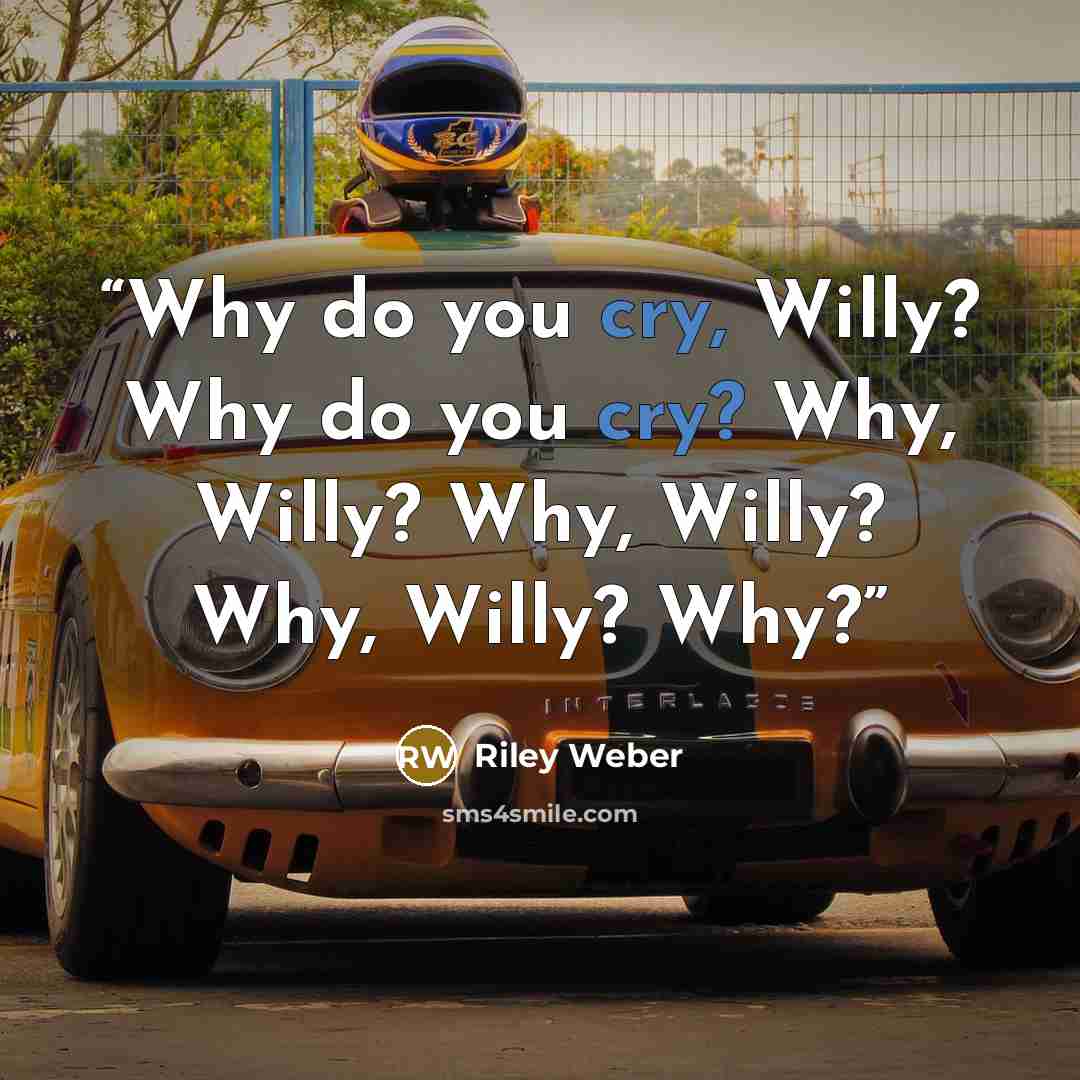 “Why do you cry, Willy? Why do you cry? Why, Willy? Why, Willy? Why, Willy? Why?” quote by Riley Weber