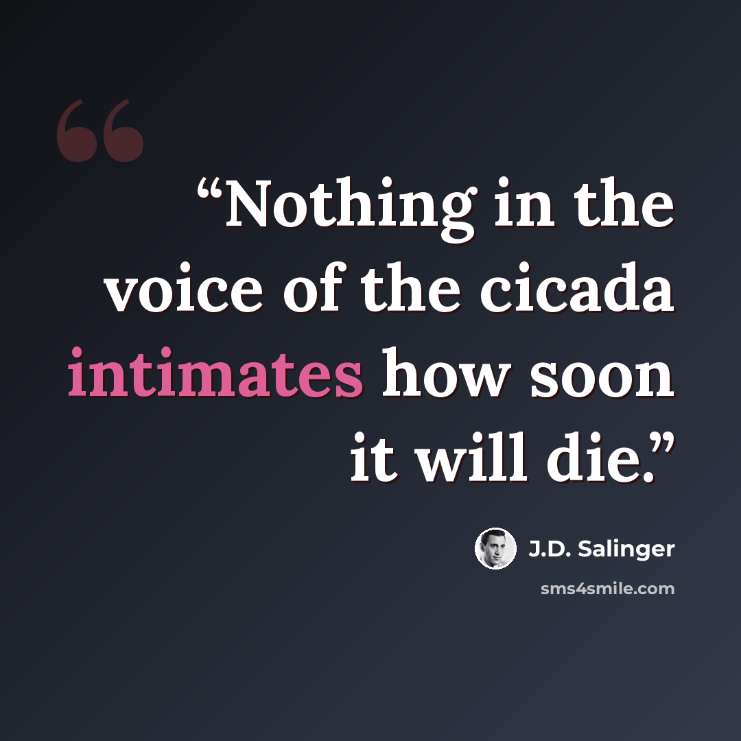 “Nothing in the voice of the cicada intimates how soon it will die.” quote by J.D. Salinger