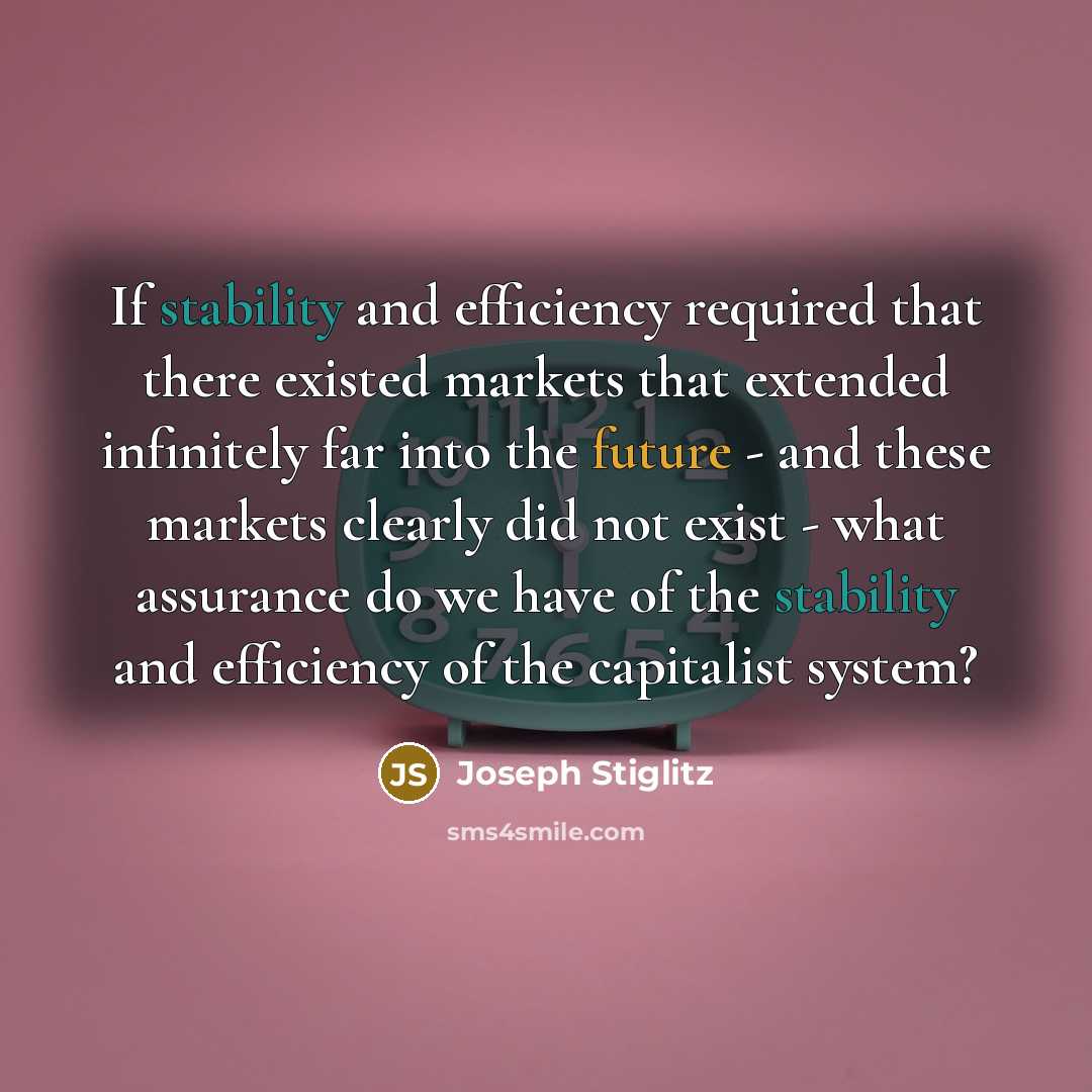 “If stability and efficiency required that there existed markets that extended infinitely far into the future - and these markets clearly did not exist - what assurance do we have of the stability and efficiency of the capitalist system?” quote by Joseph Stiglitz