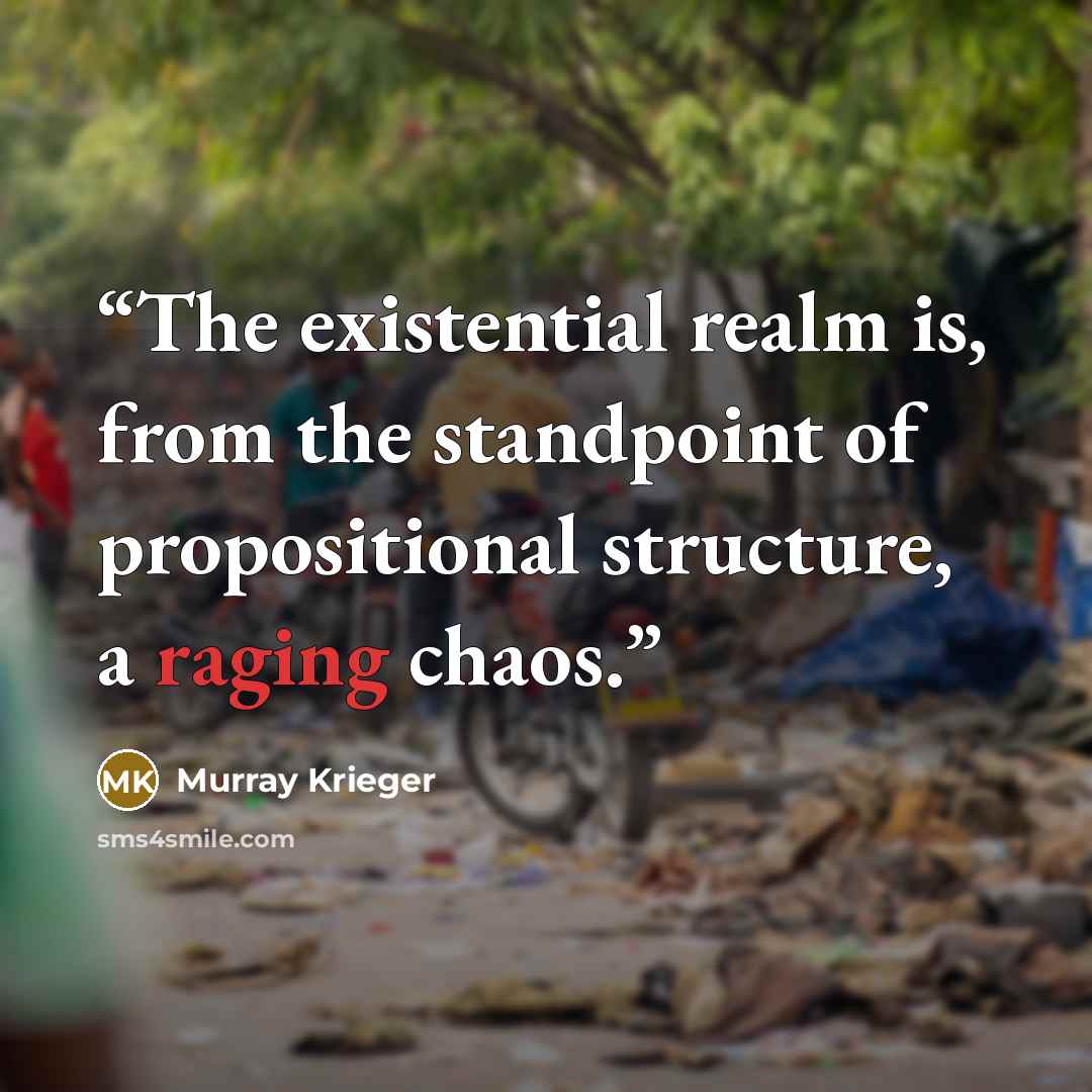 “The existential realm is, from the standpoint of propositional structure, a raging chaos.” quote by Murray Krieger