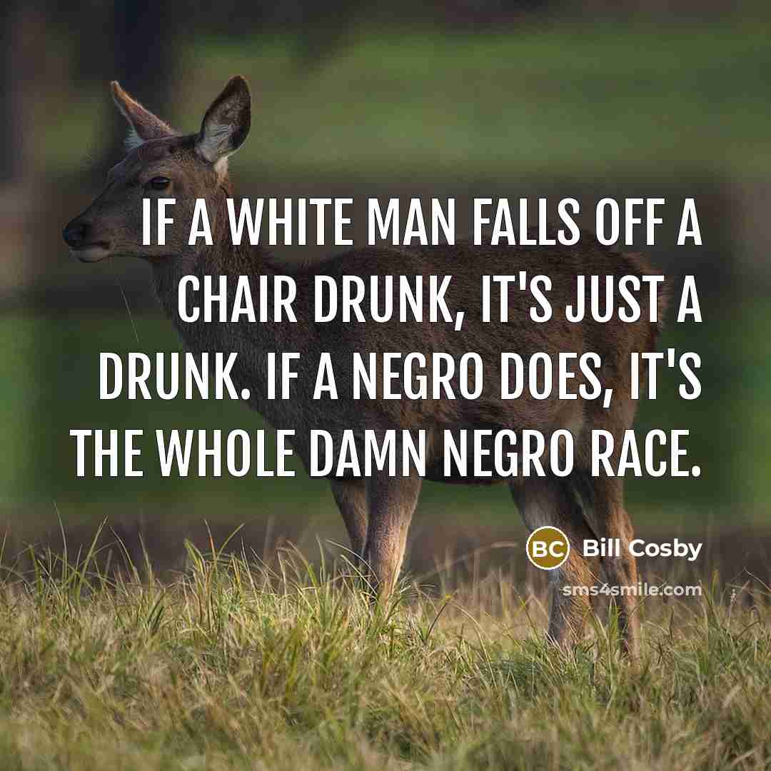“If a white man falls off a chair drunk, it's just a drunk. If a Negro does, it's the whole damn Negro race.” quote by Bill Cosby