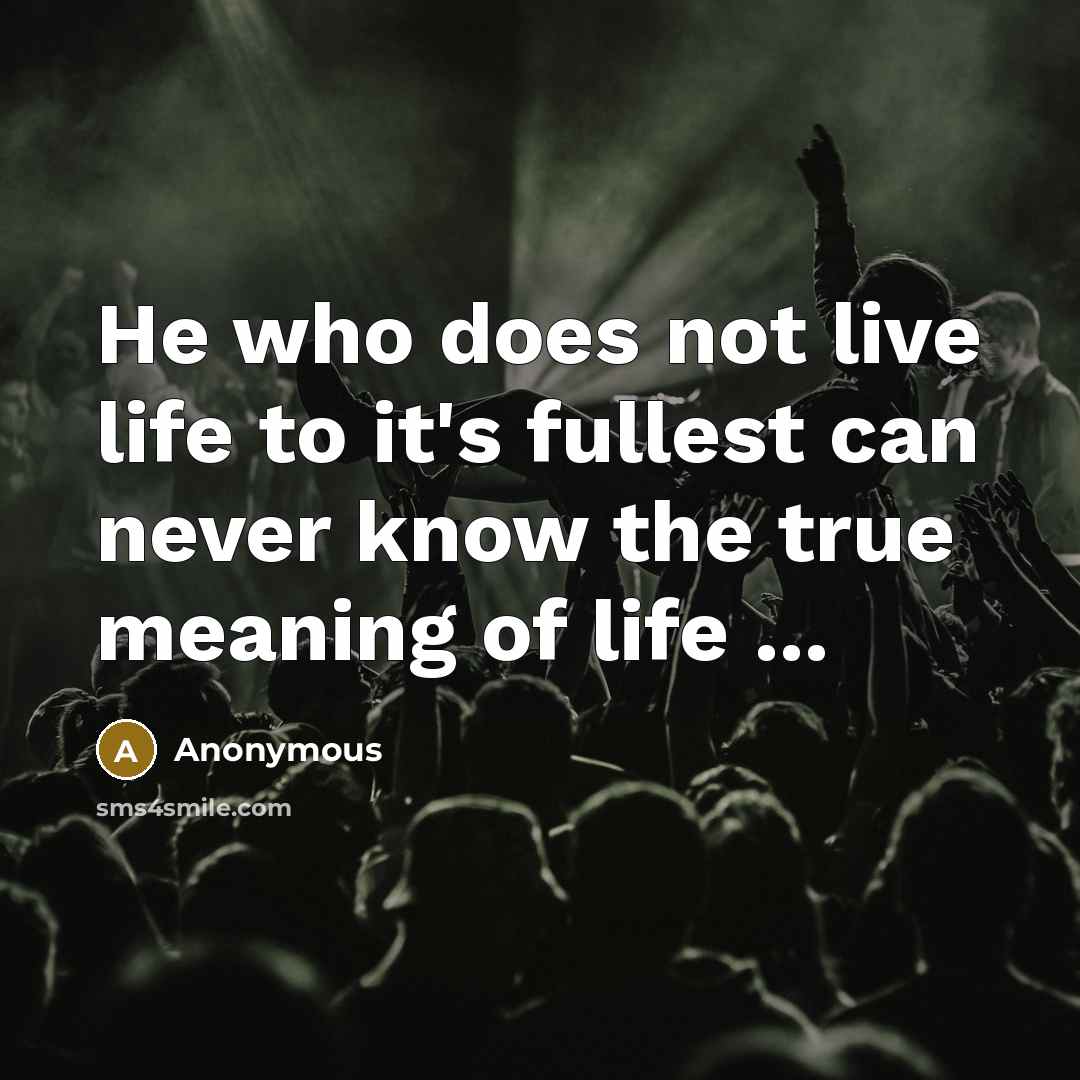 “He who does not live life to it's fullest can never know the true meaning of life ...” quote by Anonymous