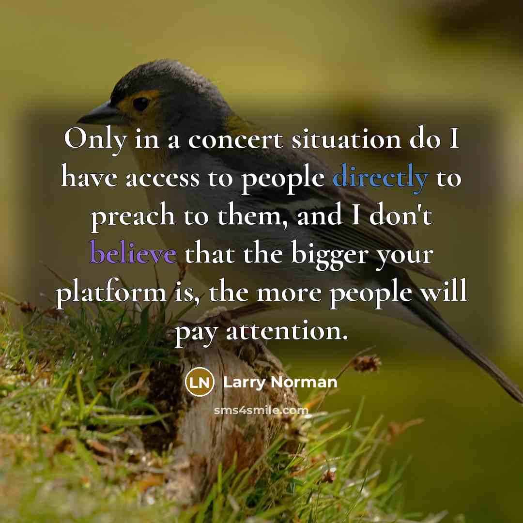“Only in a concert situation do I have access to people directly to preach to them, and I don't believe that the bigger your platform is, the more people will pay attention.” quote by Larry Norman