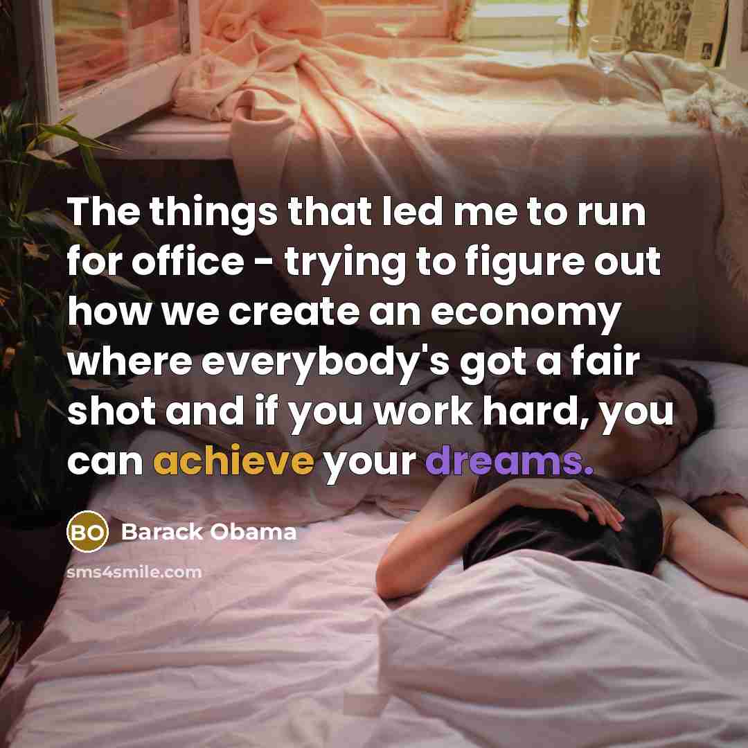 “The things that led me to run for office - trying to figure out how we create an economy where everybody's got a fair shot and if you work hard, you can achieve your dreams.” quote by Barack Obama