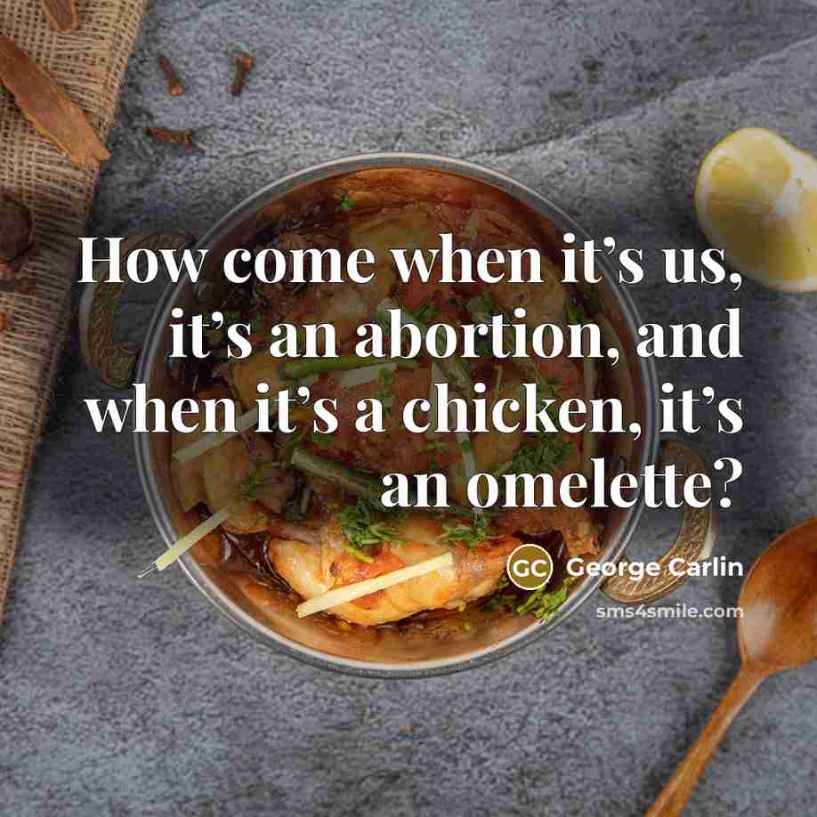 “How come when it’s us, it’s an abortion, and when it’s a chicken, it’s an omelette?” quote by George Carlin