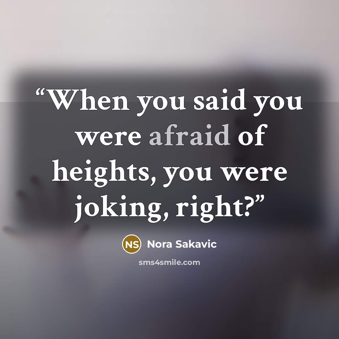 “When you said you were afraid of heights, you were joking, right?” quote by Nora Sakavic
