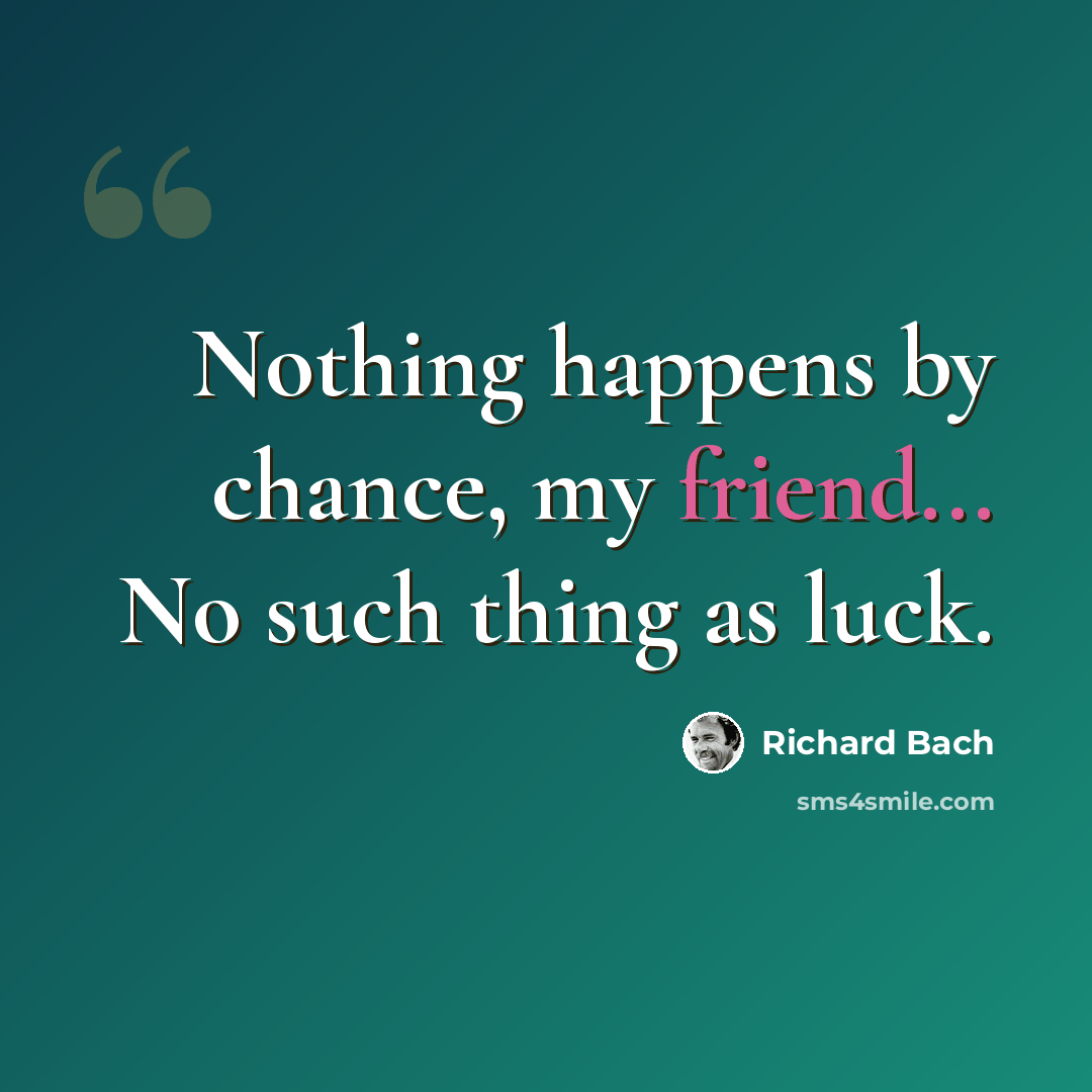 “Nothing happens by chance, my friend... No such thing as luck.” quote by Richard Bach