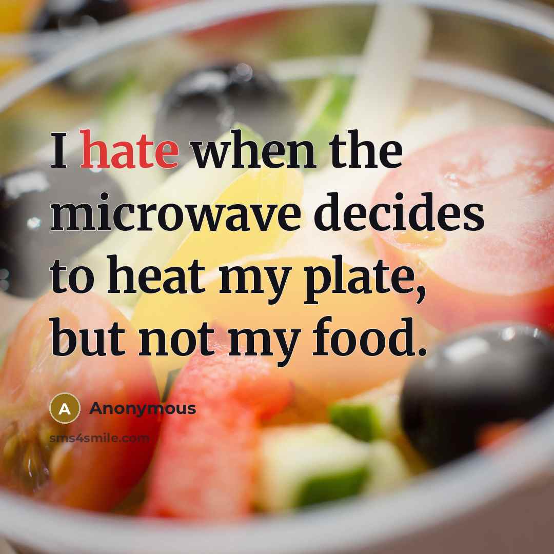 “I hate when the microwave decides to heat my plate, but not my food.” quote by Anonymous