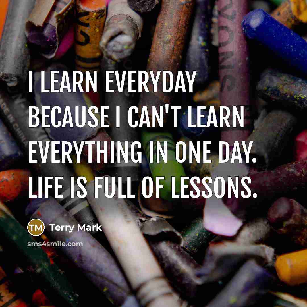 “I learn everyday because I can't learn everything in one day. Life is full of lessons.” quote by Terry Mark
