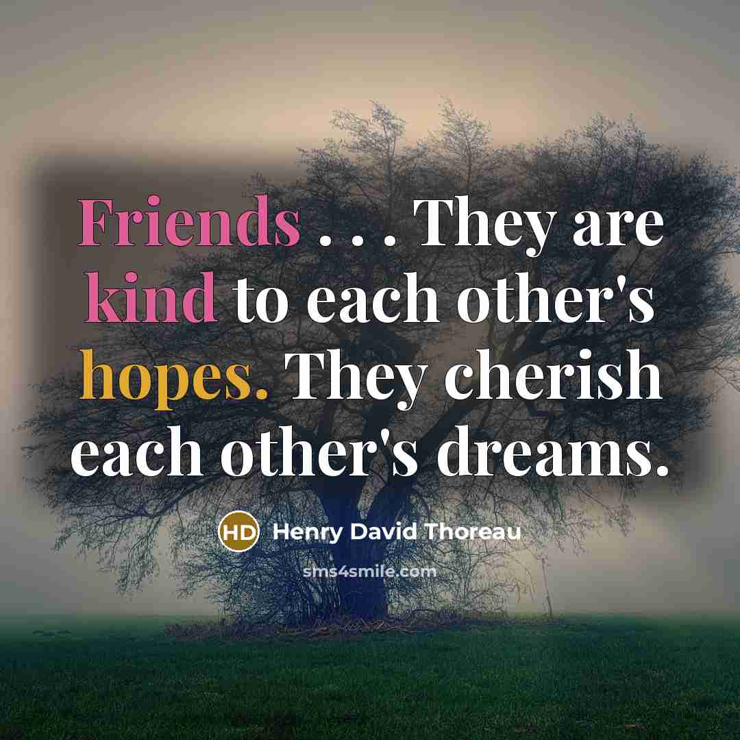 “Friends . . . They are kind to each other's hopes. They cherish each other's dreams.” quote by Henry David Thoreau