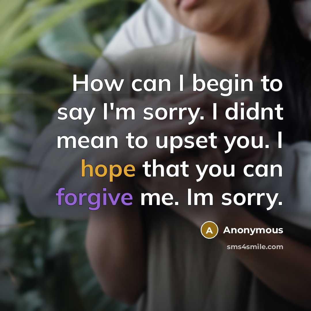 “How can I begin to say I'm sorry. I didnt mean to upset you. I hope that you can forgive me. Im sorry.” quote by Anonymous