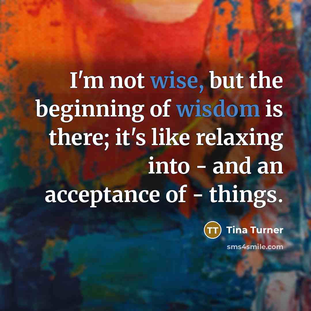 “I'm not wise, but the beginning of wisdom is there; it's like relaxing into - and an acceptance of - things.” quote by Tina Turner