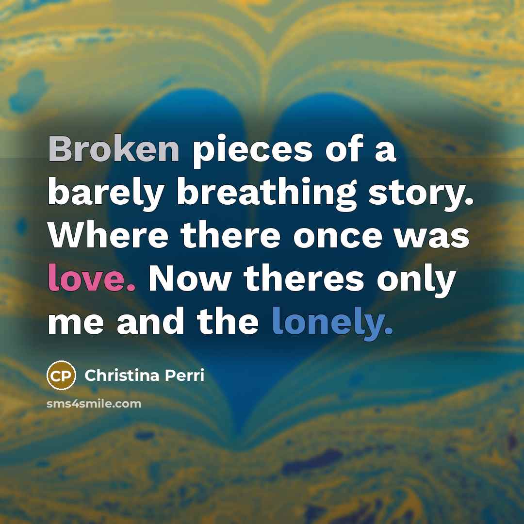“Broken pieces of a barely breathing story. Where there once was love. Now theres only me and the lonely.” quote by Christina Perri