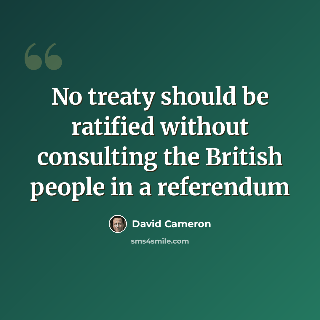 “No treaty should be ratified without consulting the British people in a referendum” quote by David Cameron