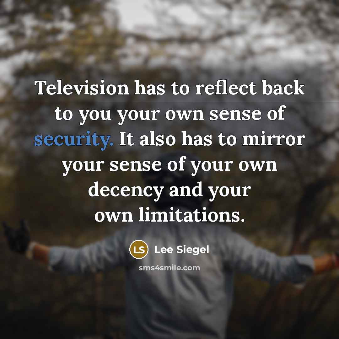 “Television has to reflect back to you your own sense of security. It also has to mirror your sense of your own decency and your own limitations.” quote by Lee Siegel