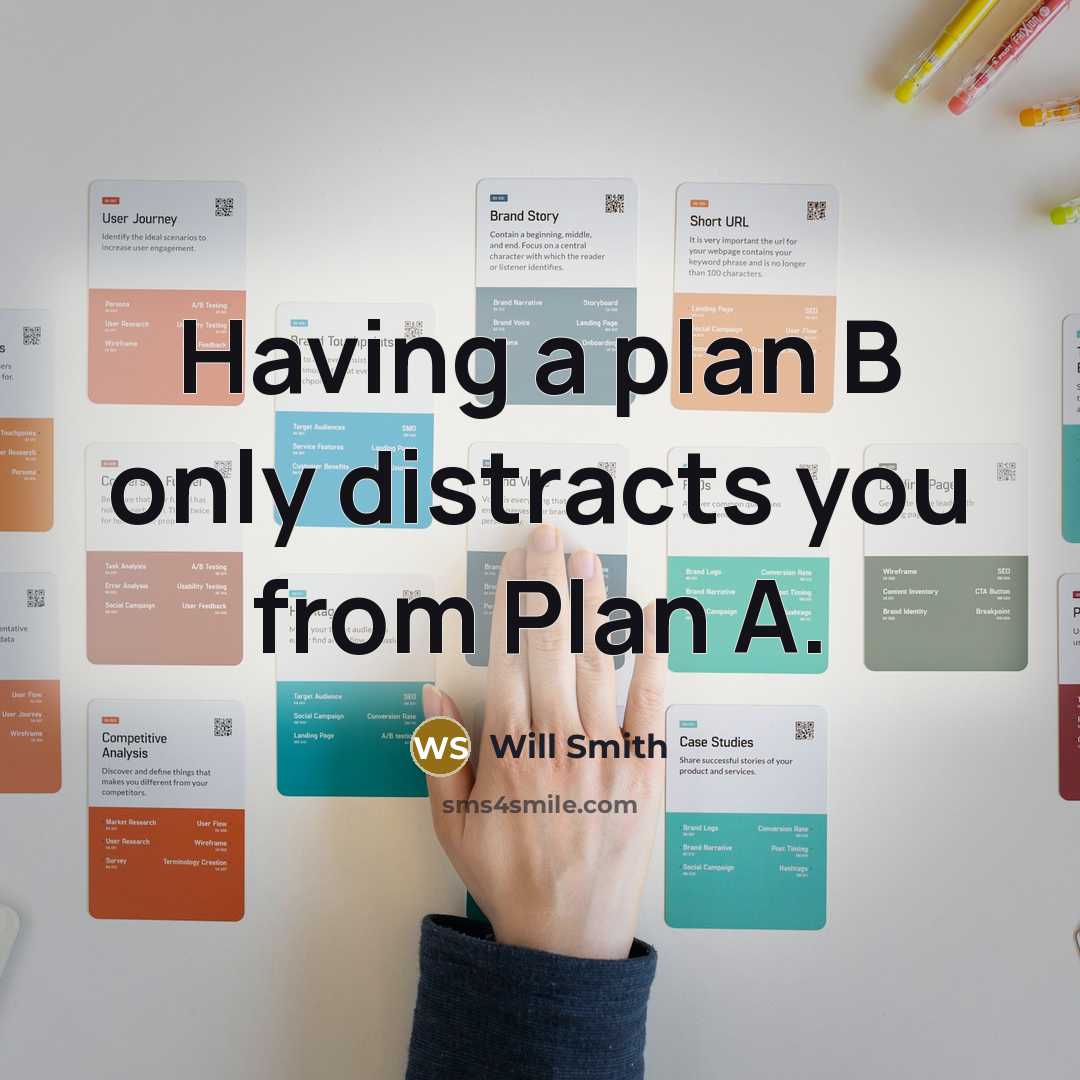 “Having a plan B only distracts you from Plan A.” quote by Will Smith