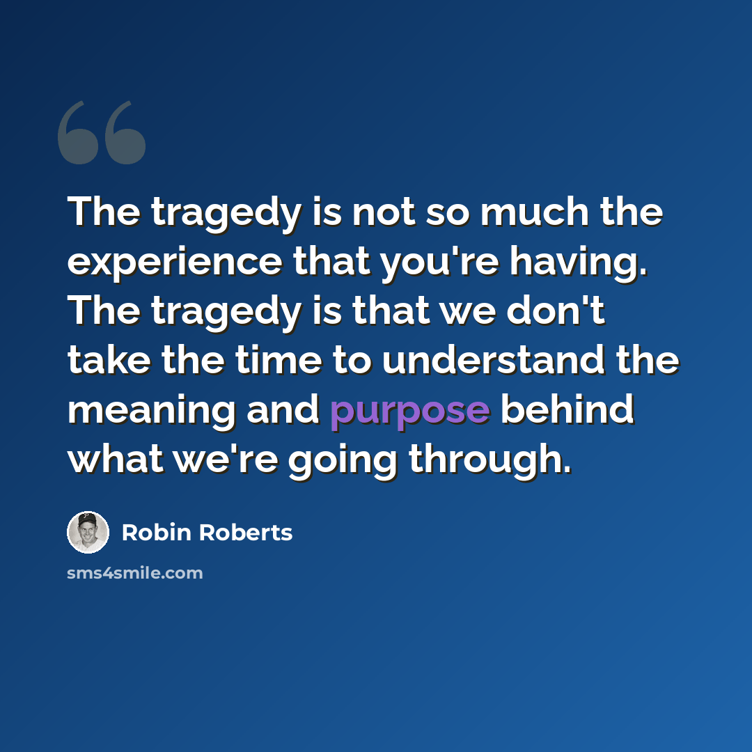 “The tragedy is not so much the experience that you're having. The tragedy is that we don't take the time to understand the meaning and purpose behind what we're going through.” quote by Robin Roberts