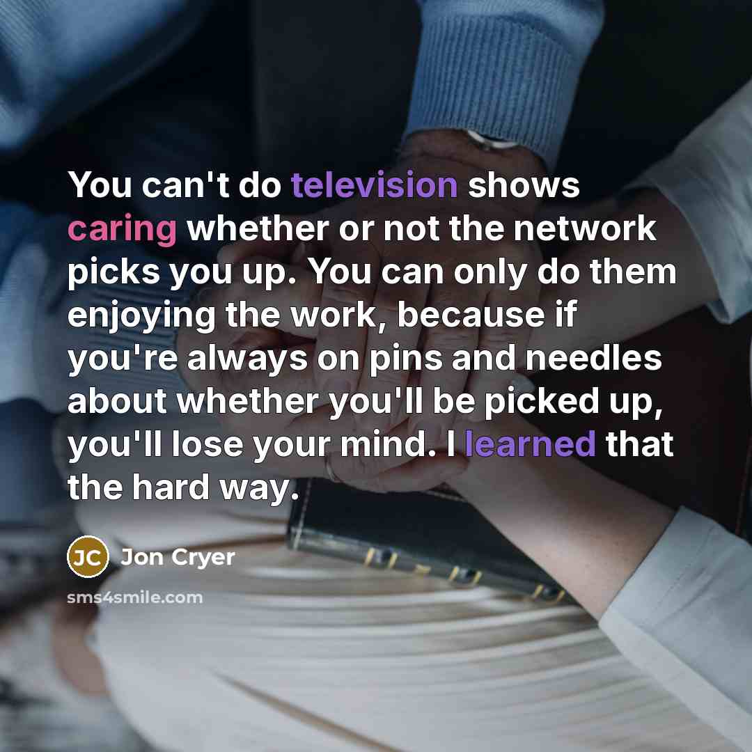 “You can't do television shows caring whether or not the network picks you up. You can only do them enjoying the work, because if you're always on pins and needles about whether you'll be picked up, you'll lose your mind. I learned that the hard way.” quote by Jon Cryer