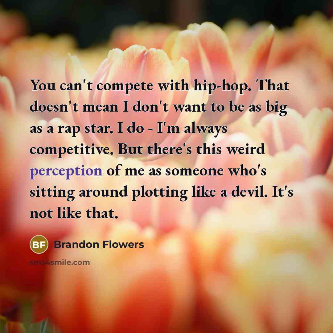 “You can't compete with hip-hop. That doesn't mean I don't want to be as big as a rap star. I do - I'm always competitive. But there's this weird perception of me as someone who's sitting around plotting like a devil. It's not like that.” quote by Brandon Flowers