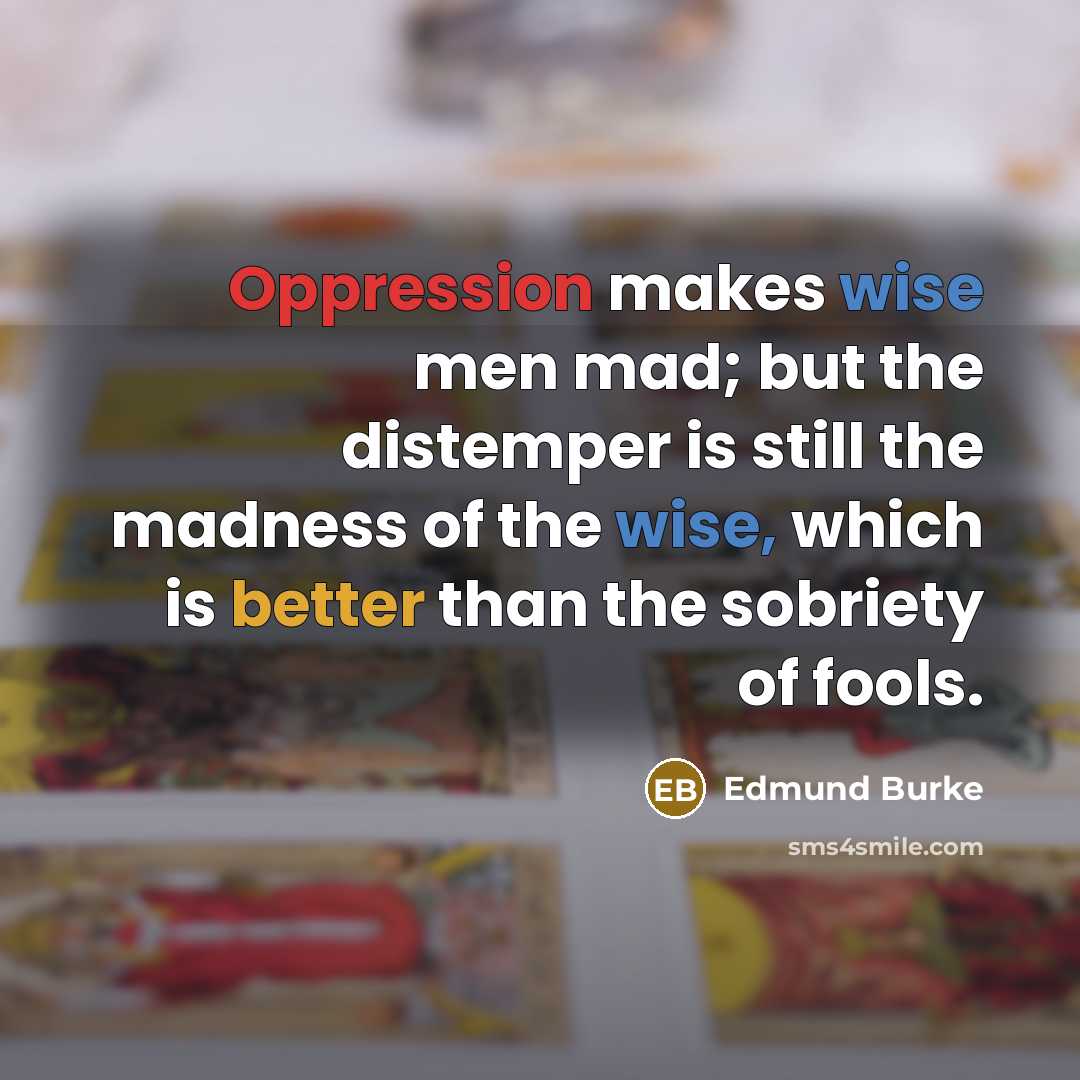 “Oppression makes wise men mad; but the distemper is still the madness of the wise, which is better than the sobriety of fools.” quote by Edmund Burke