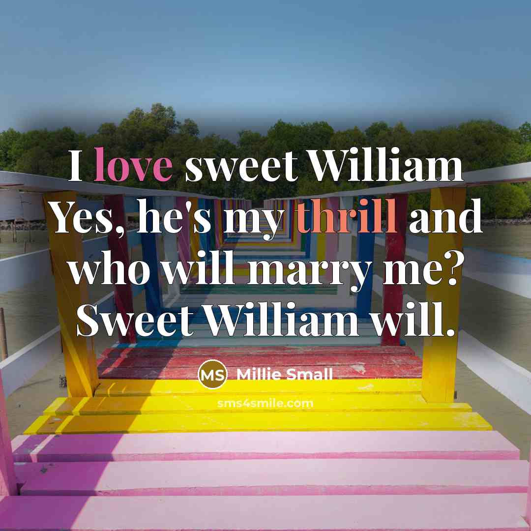 “I love sweet William Yes, he's my thrill and who will marry me? Sweet William will.” quote by Millie Small