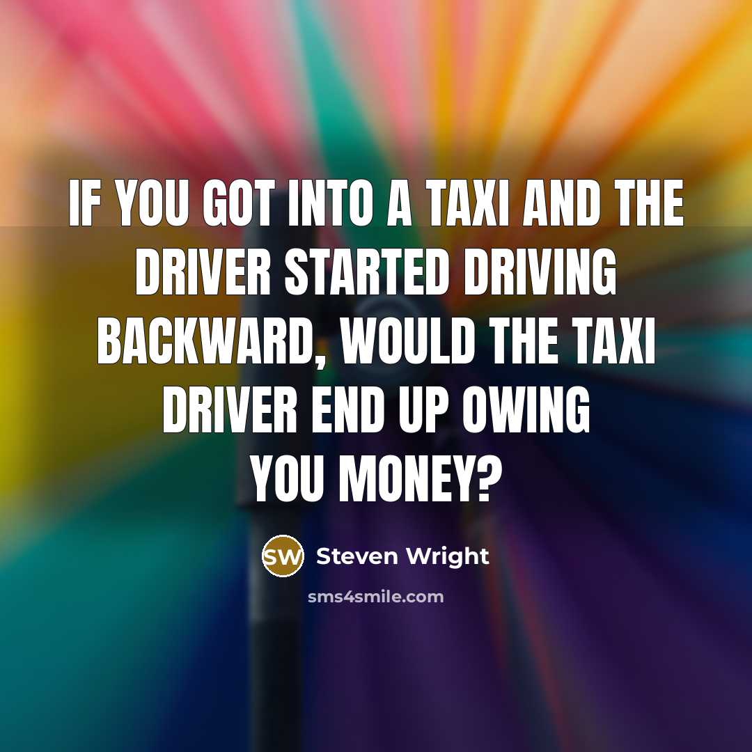 “If you got into a taxi and the driver started driving backward, would the taxi driver end up owing you money?” quote by Steven Wright