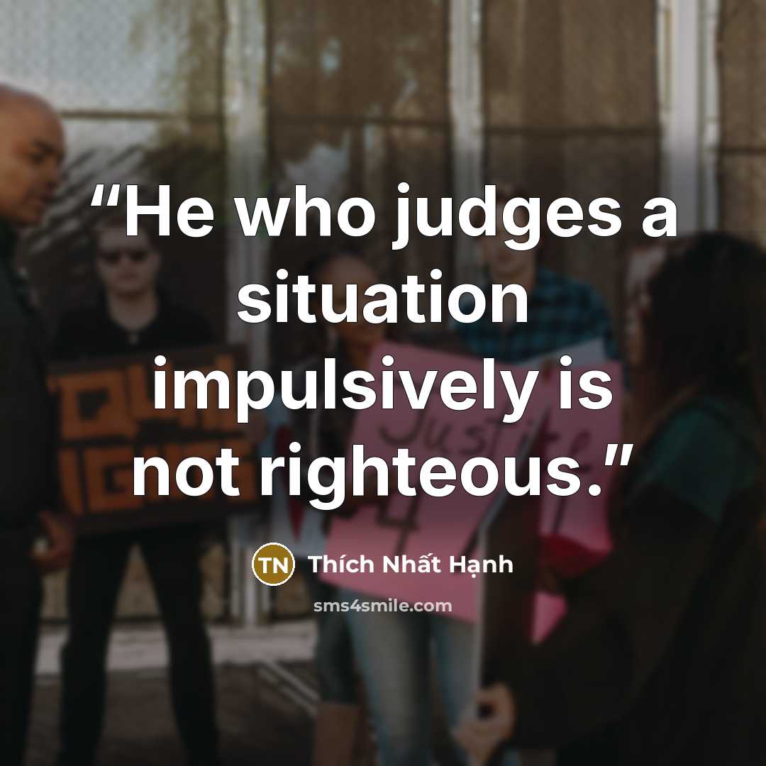 “He who judges a situation impulsively is not righteous.” quote by Thích Nhất Hạnh