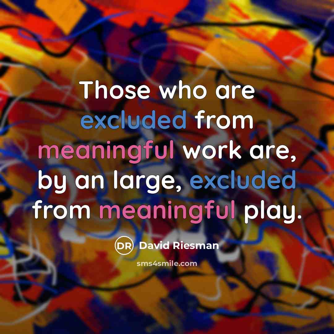 “Those who are excluded from meaningful work are, by an large, excluded from meaningful play.” quote by David Riesman