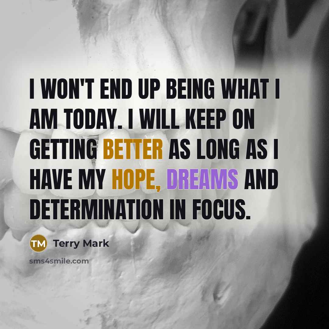 “I won't end up being what I am today. I will keep on getting better as long as I have my hope, dreams and determination in focus.” quote by Terry Mark