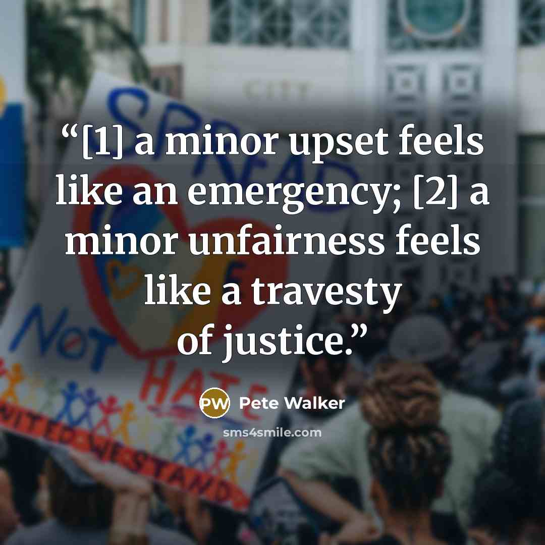 “[1] a minor upset feels like an emergency; [2] a minor unfairness feels like a travesty of justice.” quote by Pete Walker
