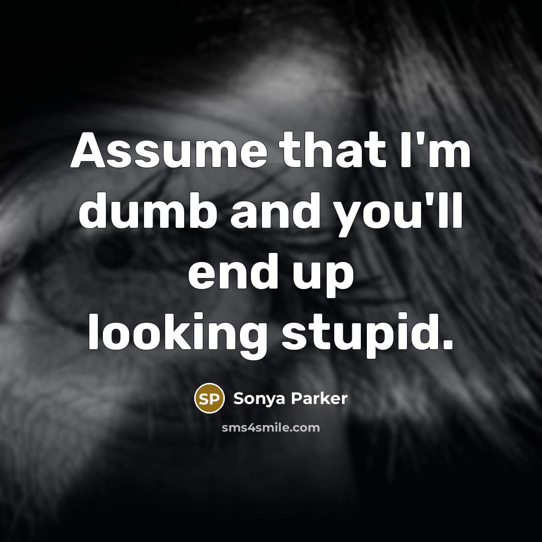 “Assume that I'm dumb and you'll end up looking stupid.” quote by SONYA PARKER