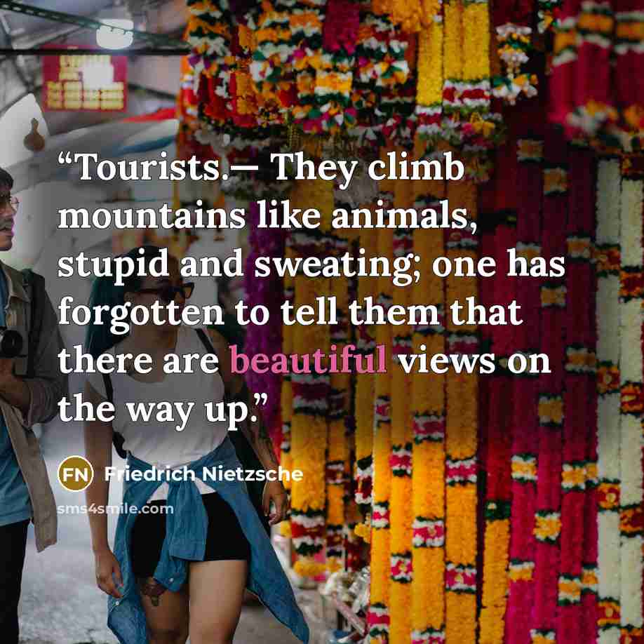 “Tourists.— They climb mountains like animals, stupid and sweating; one has forgotten to tell them that there are beautiful views on the way up.” quote by Friedrich Nietzsche