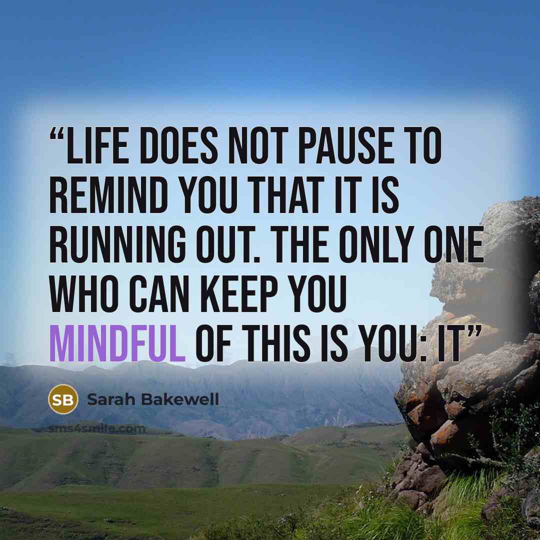 “life does not pause to remind you that it is running out. The only one who can keep you mindful of this is you: It” quote by Sarah Bakewell
