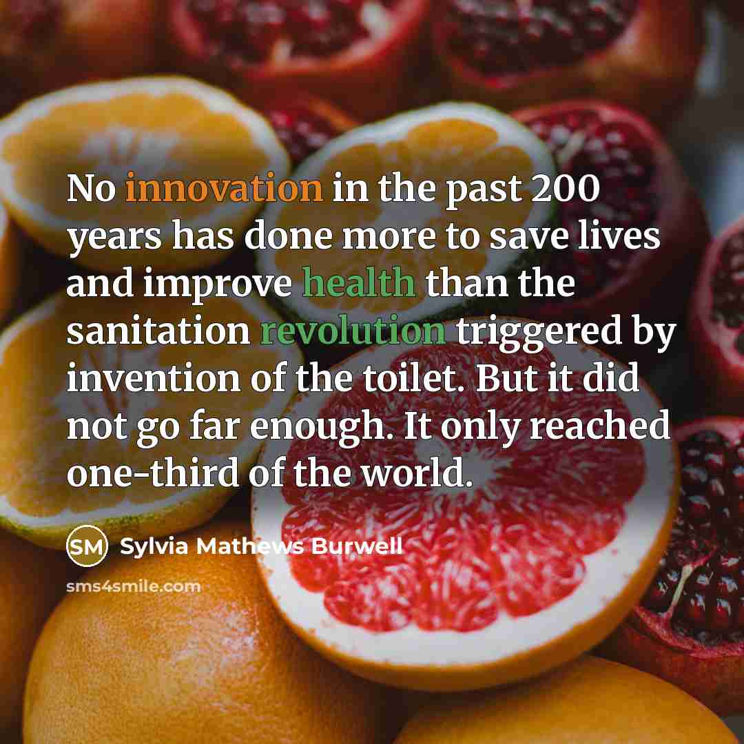 “No innovation in the past 200 years has done more to save lives and improve health than the sanitation revolution triggered by invention of the toilet. But it did not go far enough. It only reached one-third of the world.” quote by Sylvia Mathews Burwell