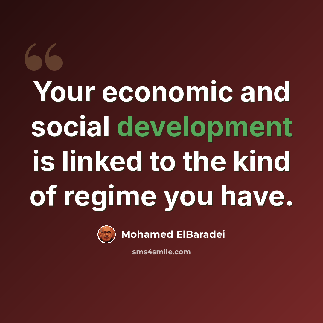 “Your economic and social development is linked to the kind of regime you have.” quote by Mohamed ElBaradei
