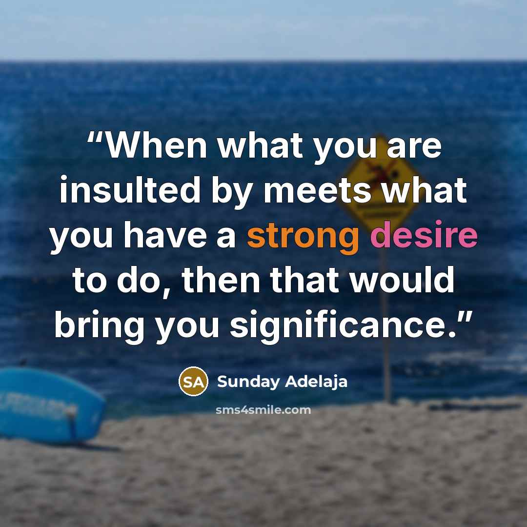 “When what you are insulted by meets what you have a strong desire to do, then that would bring you significance.” quote by Sunday Adelaja