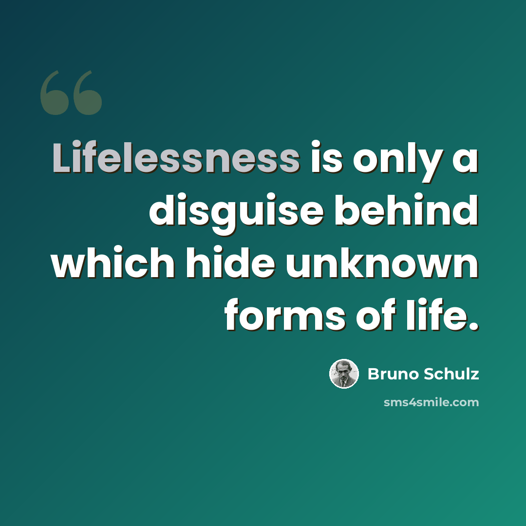 “Lifelessness is only a disguise behind which hide unknown forms of life.” quote by Bruno Schulz