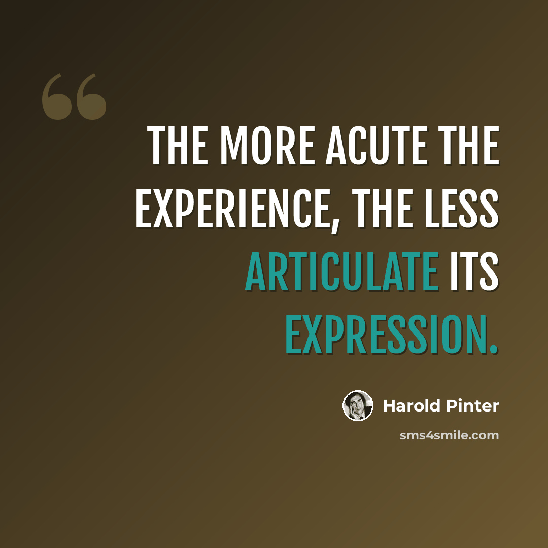 “The more acute the experience, the less articulate its expression.” quote by Harold Pinter