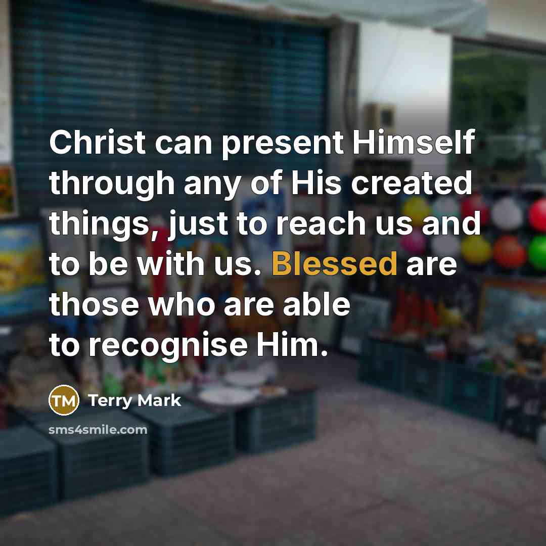 “Christ can present Himself through any of His created things, just to reach us and to be with us. Blessed are those who are able to recognise Him.” quote by Terry Mark