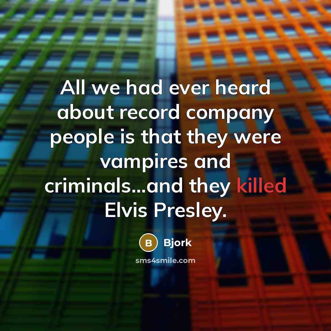 “All we had ever heard about record company people is that they were vampires and criminals...and they killed Elvis Presley.” quote by Bjork