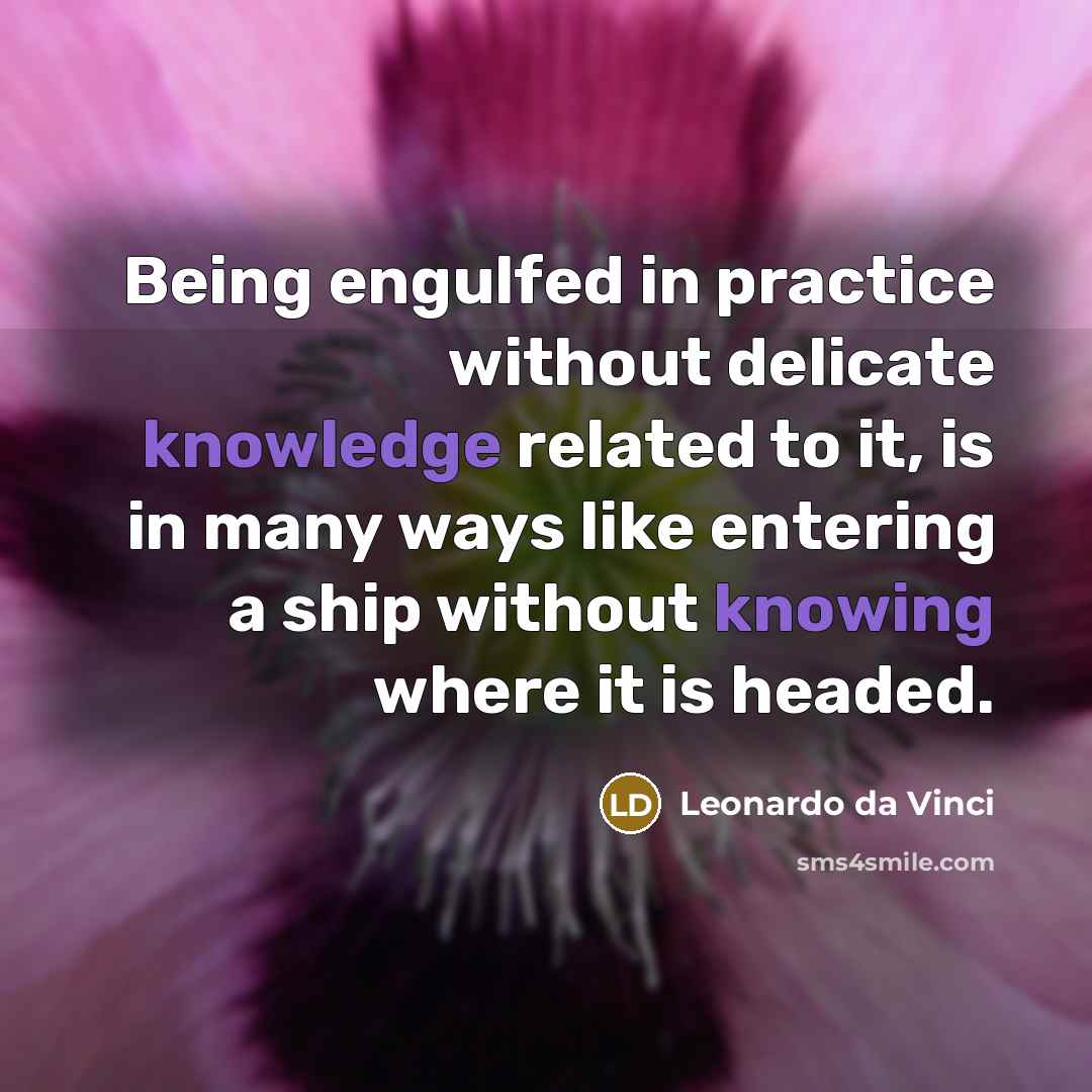 “Being engulfed in practice without delicate knowledge related to it, is in many ways like entering a ship without knowing where it is headed.” quote by Leonardo da Vinci