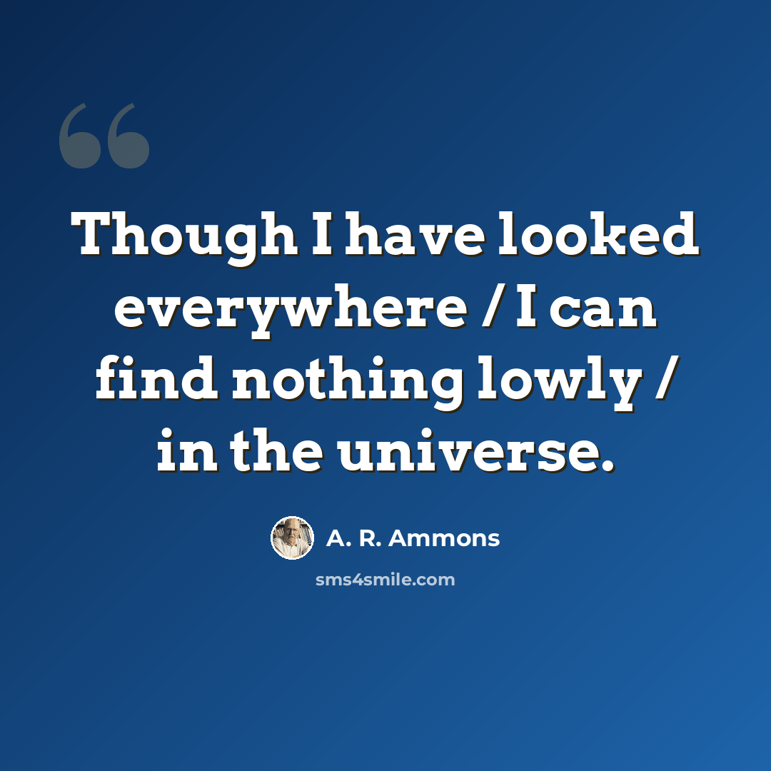 “Though I have looked everywhere / I can find nothing lowly / in the universe.” quote by A. R. Ammons