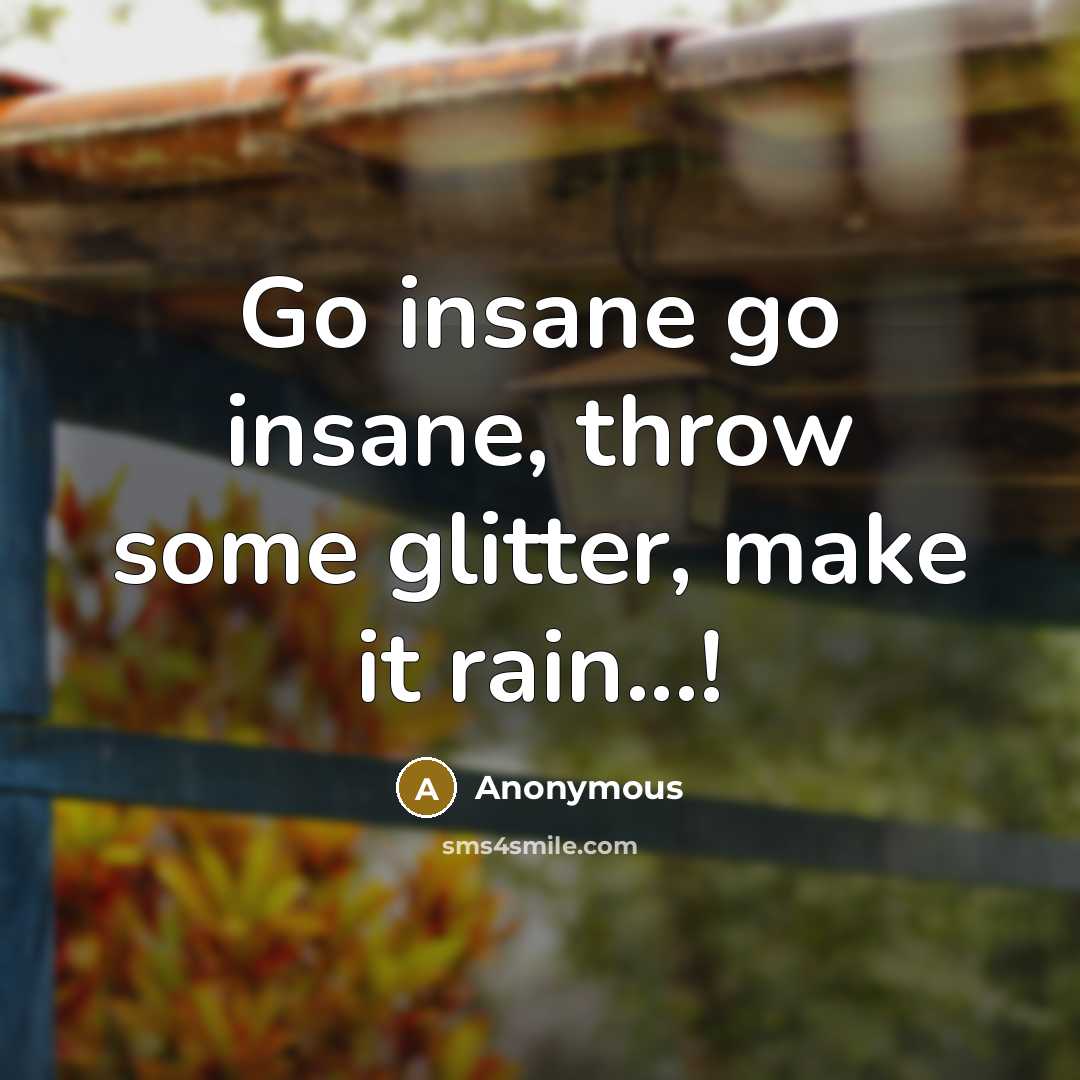 “Go insane go insane, throw some glitter, make it rain...!” quote by Anonymous